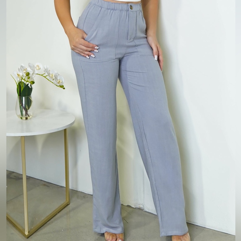 Emprada Cora Linen Pants Light Gray